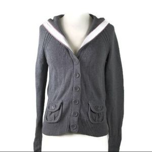 Old Navy Gray Knit Sweater with Hoodie